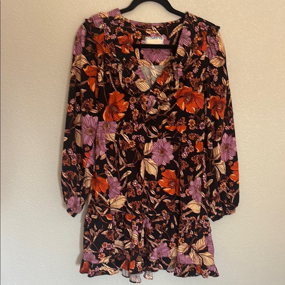 Pilcro Ruffled Orange and Purple 3/4 Sleeve Blouse - Picture 2 of 7